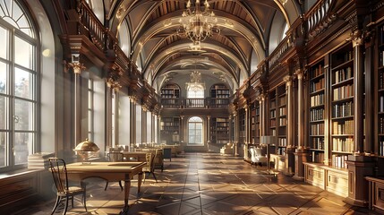 Old library interior with bookshelves