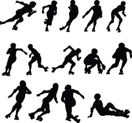 Set of roller derby player full body silhouette illustration