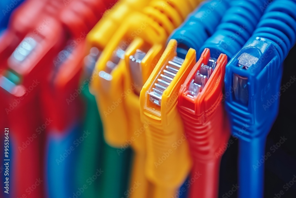 Poster multicolored ethernet cables with visible connectors illustrating versatile internet connectivity an
