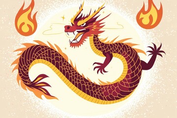 Obraz premium Fiery Dragon with Flames Illustration