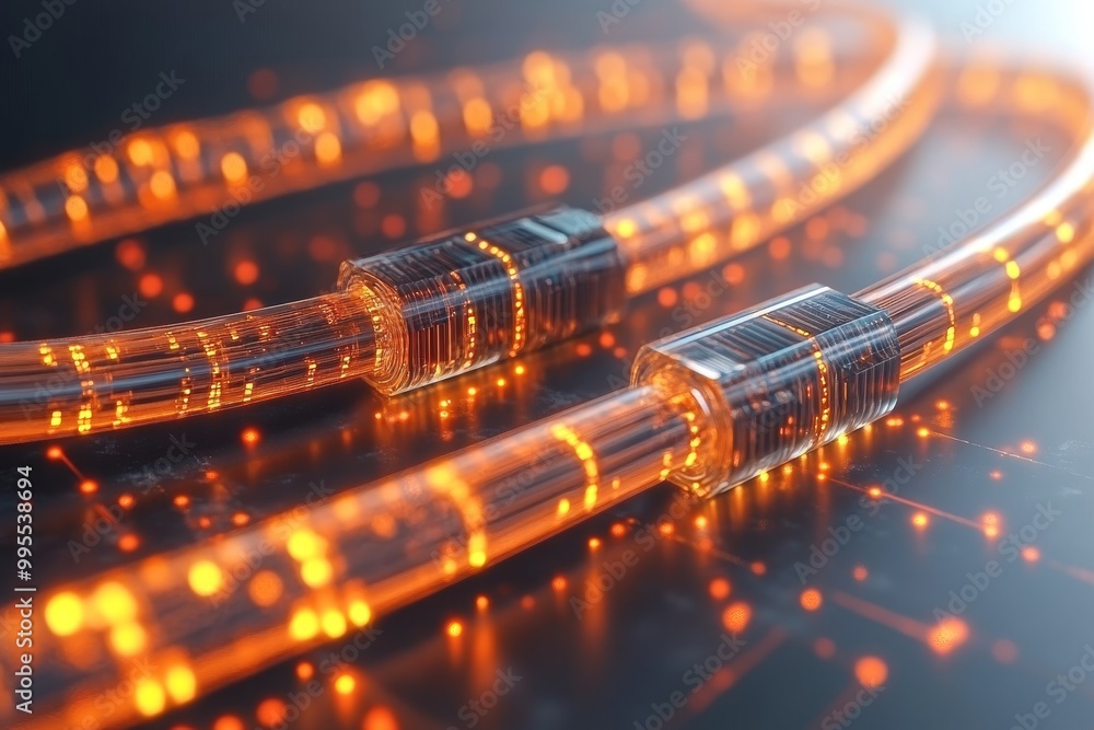 Aufkleber glowing fiber optic cables with connectors representing high speed data transfer and advanced networ