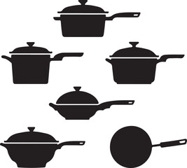  kitchen cookware. The set pots and pans.