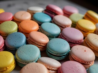Fototapeta premium Delicate French macarons in pastel colors with various flavors