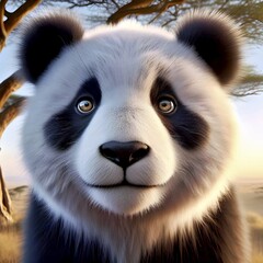 Fototapeta premium Panda animal Closeup view of field background touch of nature and beauty