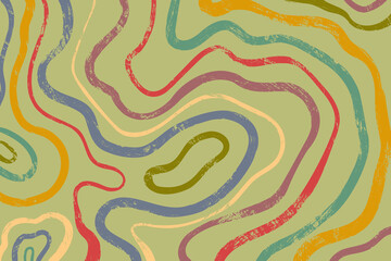 Retro background with wavy lines. Groovy colorful brush stroke design