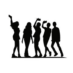 Party Group Taking Selfie Silhouette Vector Illustration