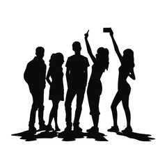 Group of People Taking Selfie Silhouette Art Transparent Background