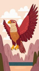 Soaring Eagle Illustration with Mountain Landscape