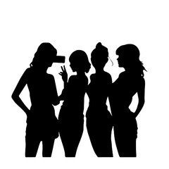 Silhouette of Friends Capturing Selfie Vector Transparent Background