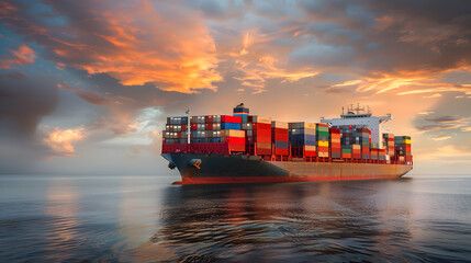 A large tanker ship transporting containers across the ocean. Neural network AI generated art