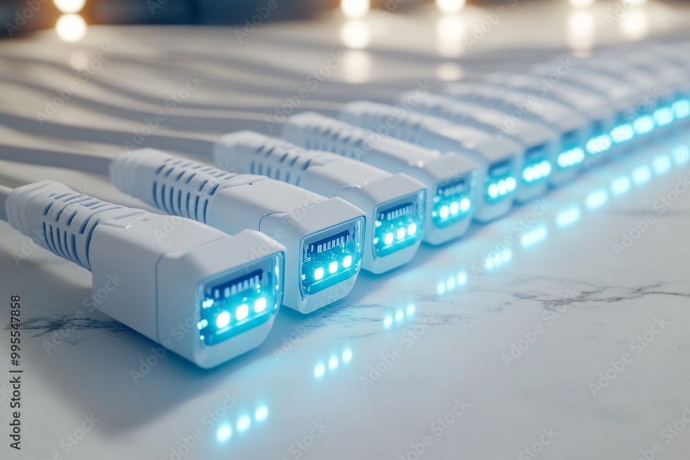 Poster close up of white usb ports aligned in a row representing efficient connectivity solutions for digit