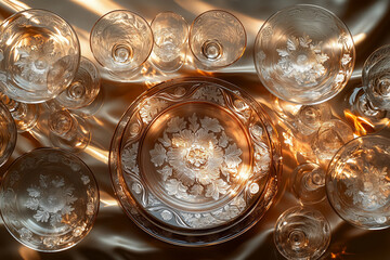 Artisan luxury glass dinnerware set with hand-etched details
