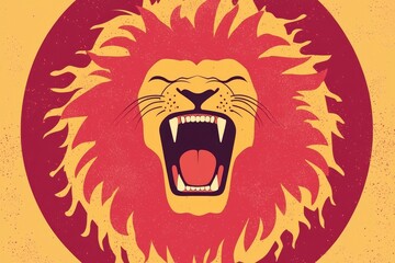 Roaring Lion with a Red and Yellow Background
