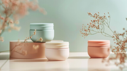 Pastel Cosmetic Jars with Floral Decor