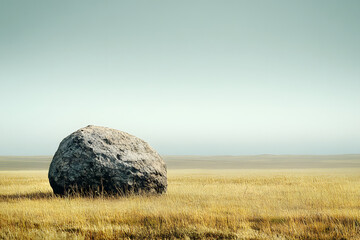 A golden hay bale rests in a sunlit field, a testament to summer's harvest and rural life