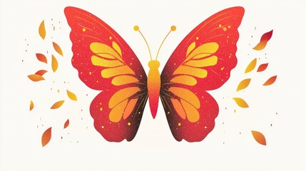 Abstract Red Butterfly with Falling Petals