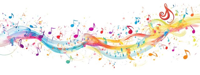 Obraz premium Colorful musical notes and treble clefs on a white background, vector illustration with space for text or message
