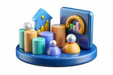 3D Glossy Corporate Growth Background with Acquisition Icons and Business Expansion Symbols for Financial Services Marketing
