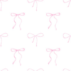 cute pink bows. Watercolor seamless pattern on white background for children's textiles and wrapping paper