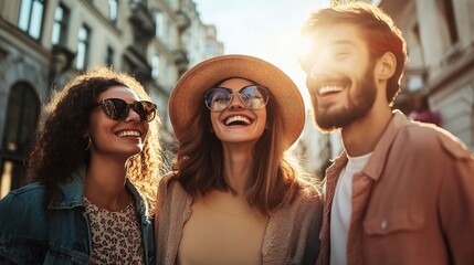 Fototapeta premium Joyful Moments with Friends in Urban Setting