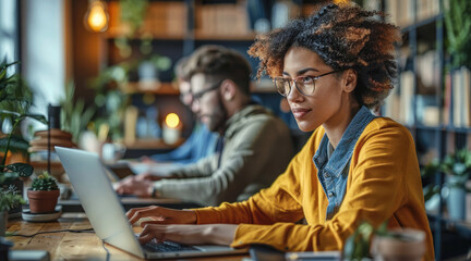 Fototapeta premium A diverse group of professionals working remotely from home, representing the rise of remote work in the post-pandemic era.