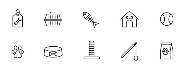 Pet supplies icons . Animals accessories icons set . Pets accessory icon. Vector