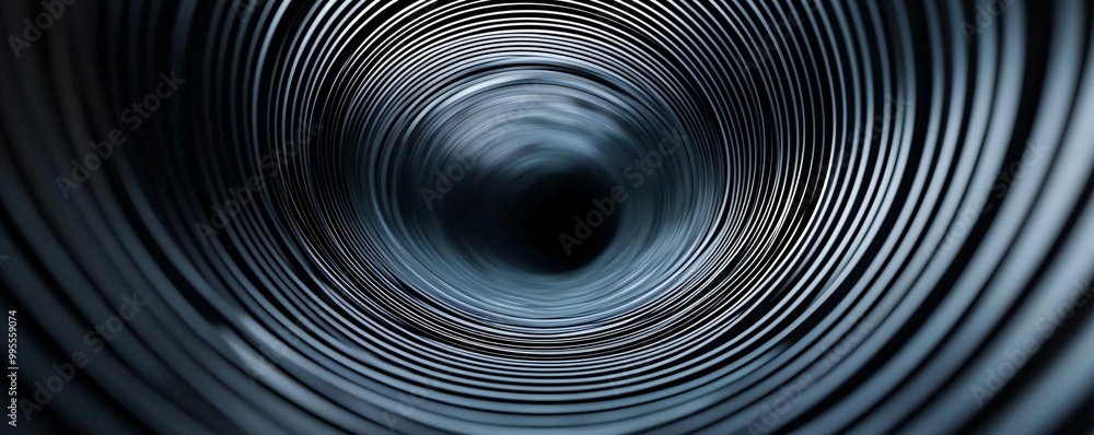Poster intricate view of metallic spiral tube creating a mesmerizing depth effect, highlighting texture and