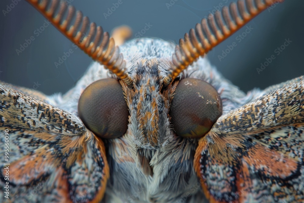 Aufkleber close-up view of a moth's intricate head structure, showcasing its large eyes and unique antennae in