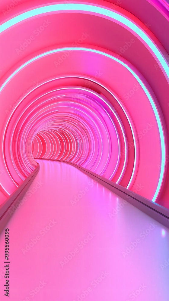 Wall mural vibrant pink tunnel with glowing lines creating a futuristic and immersive experience, perfect for c
