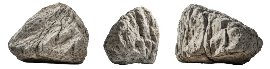 set of grey rocks isolated on transparent background