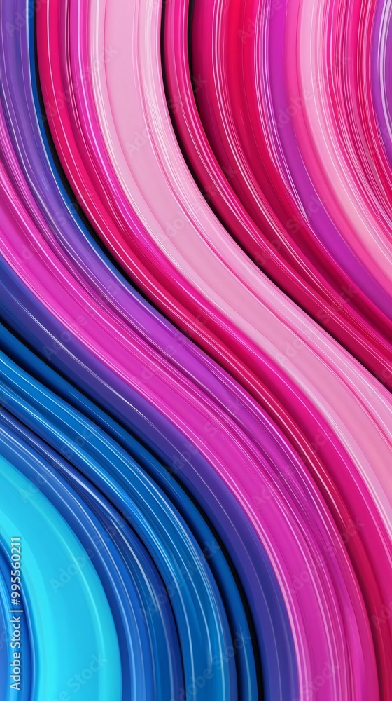 Poster vibrant wave pattern with flowing lines in shades of pink and blue, creating a dynamic and modern ab