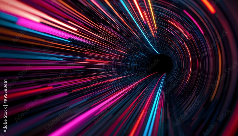 Aufkleber a captivating burst of colorful light streaks flowing through a dark tunnel, creating a sense of spe