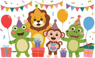 vector illustration of a cute and colorful cartoon birthday party 