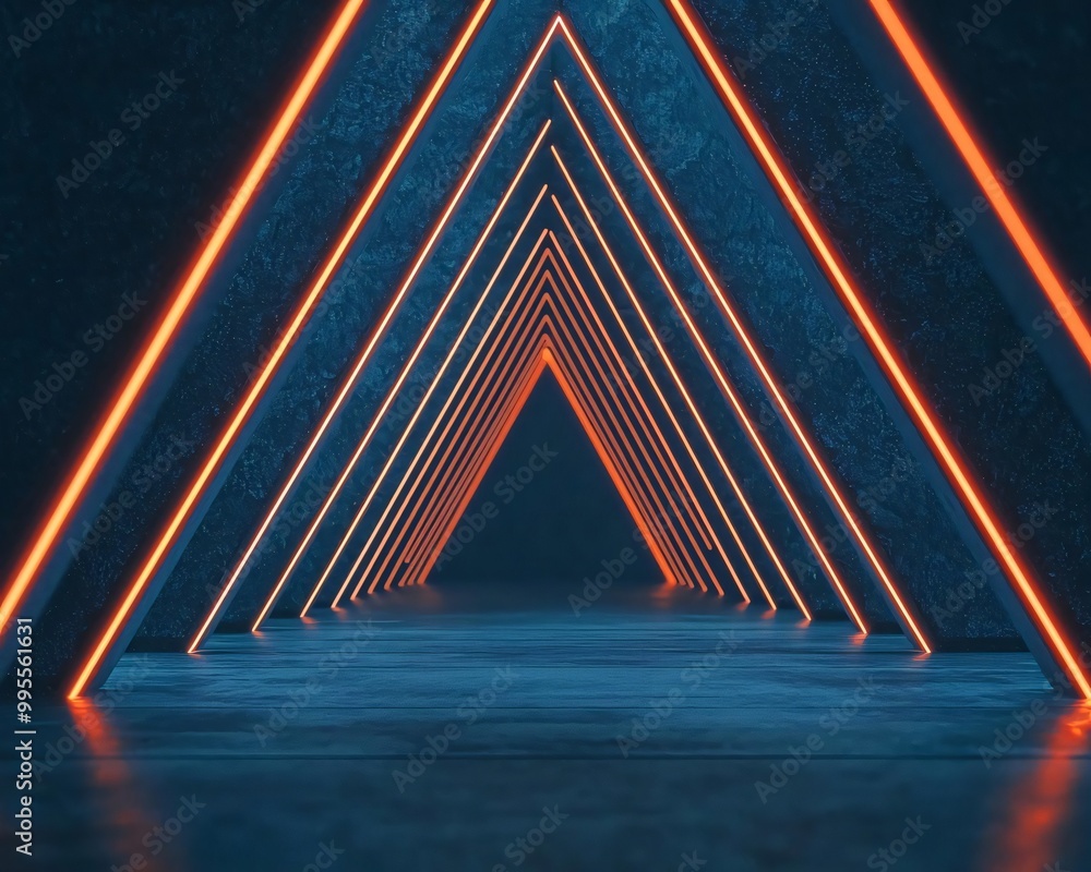 Poster a futuristic tunnel featuring glowing neon lines creates a stunning visual experience with depth and
