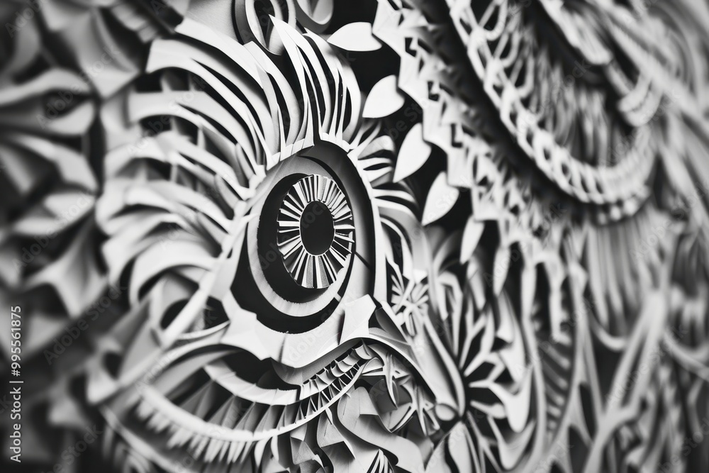 Aufkleber intricate paper art featuring a detailed owl design showcasing craftsmanship in a black and white ae