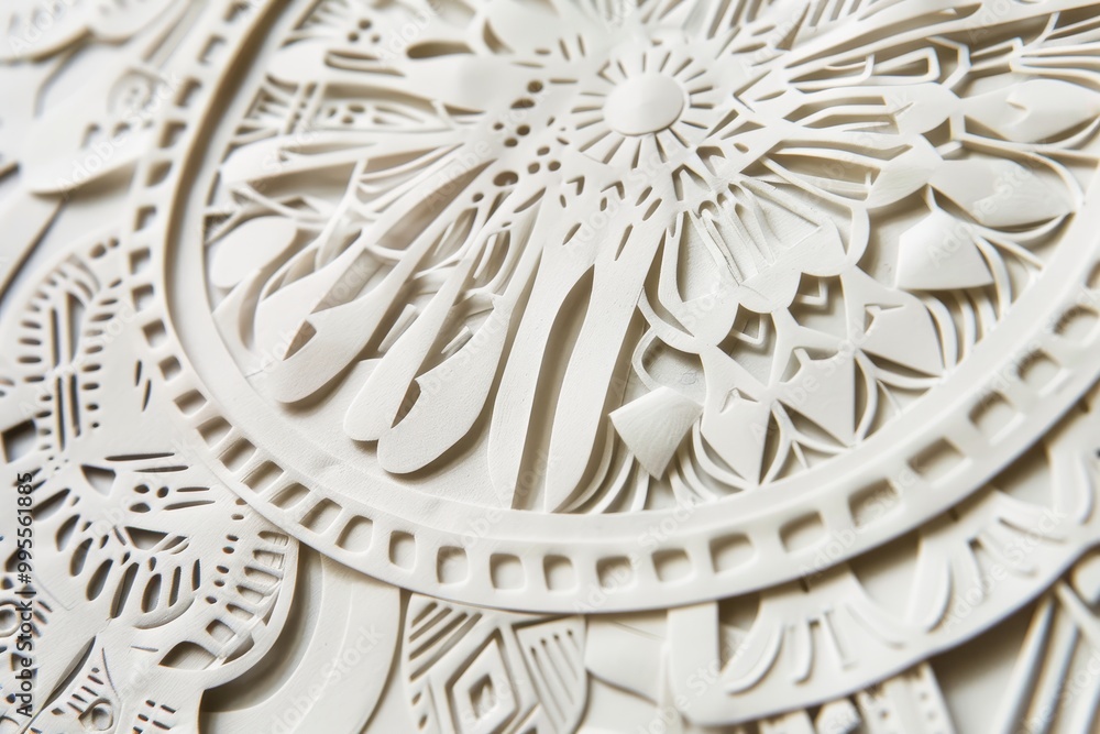 Poster intricate paper art featuring a detailed owl design showcasing craftsmanship in a black and white ae