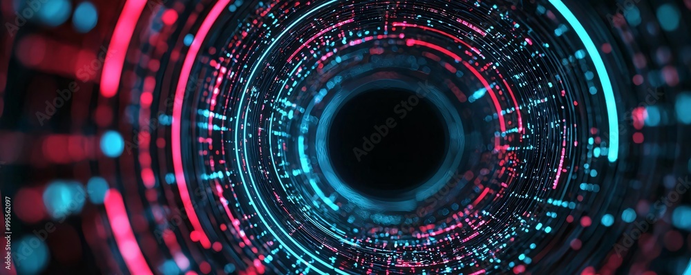 Aufkleber a mesmerizing abstract representation of digital data flow, featuring vibrant blue and pink neon lig