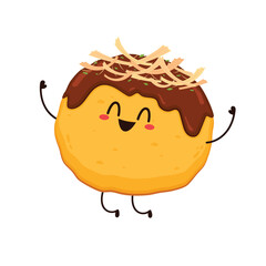 Takoyaki character. vector. Takoyaki on white background. Takoyaki isolated.