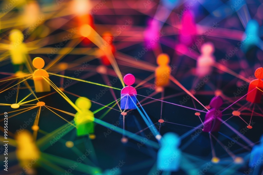 Fototapete colorful abstract representation of interconnected figures illustrating social networks and relation