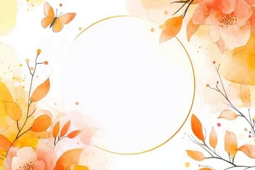 Obraz premium Watercolor Floral Border with Golden Circle Frame