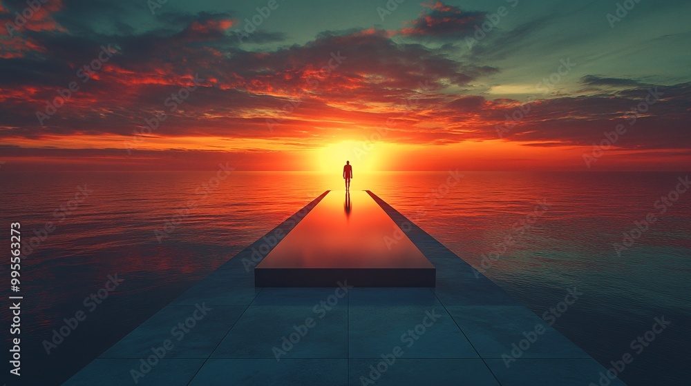 Aufkleber a lone figure walking a long pathway toward the sunset representing the journey of personal growth a