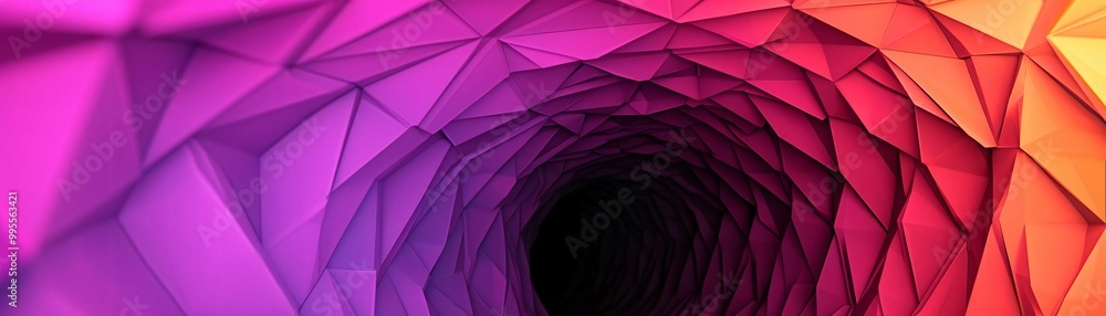 Poster a vibrant abstract tunnel design featuring colorful triangular patterns, creating a sense of depth a