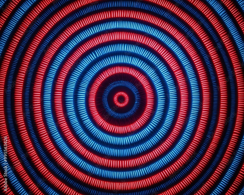 Poster A vibrant abstract pattern featuring concentric circles in red and blue, creating a striking visual effect for digital backgrounds.