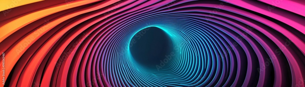 Poster a vibrant abstract tunnel design with colorful gradients creating depth and motion, perfect for digi