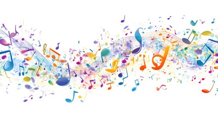 Fototapeta premium Colorful musical notes and treble clefs on a white background, vector illustration with space for text or message