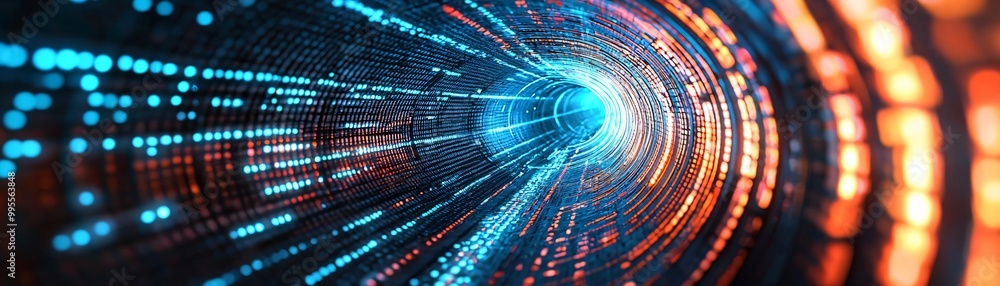Poster a vibrant digital tunnel of light and data, showcasing a futuristic concept of speed and connectivit