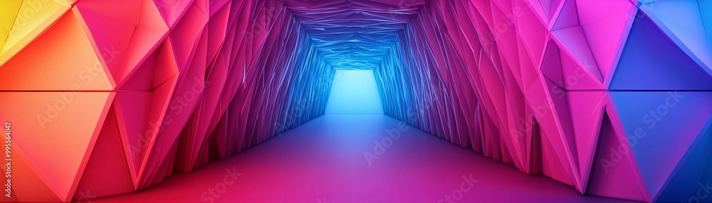 Aufkleber a vibrant geometric tunnel illuminated with colorful lights, creating a surreal and futuristic atmos