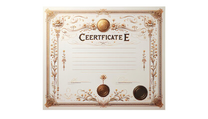 Elegant decorative certificate design with ornate floral patterns and embossed seals, symbolizing achievement, recognition, and formal awards.