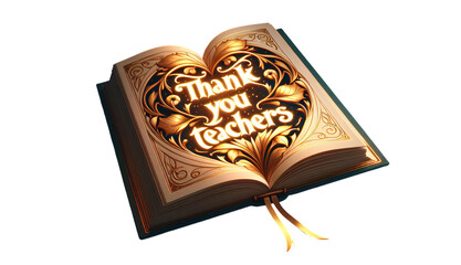 Magical open book with glowing Thank You Teachers message, symbolizing the light of knowledge, gratitude, and the transformative power of education.