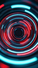 Fototapeta premium Abstract circular pattern with vibrant red and blue light trails, creating a dynamic and modern visual effect for technology themes.